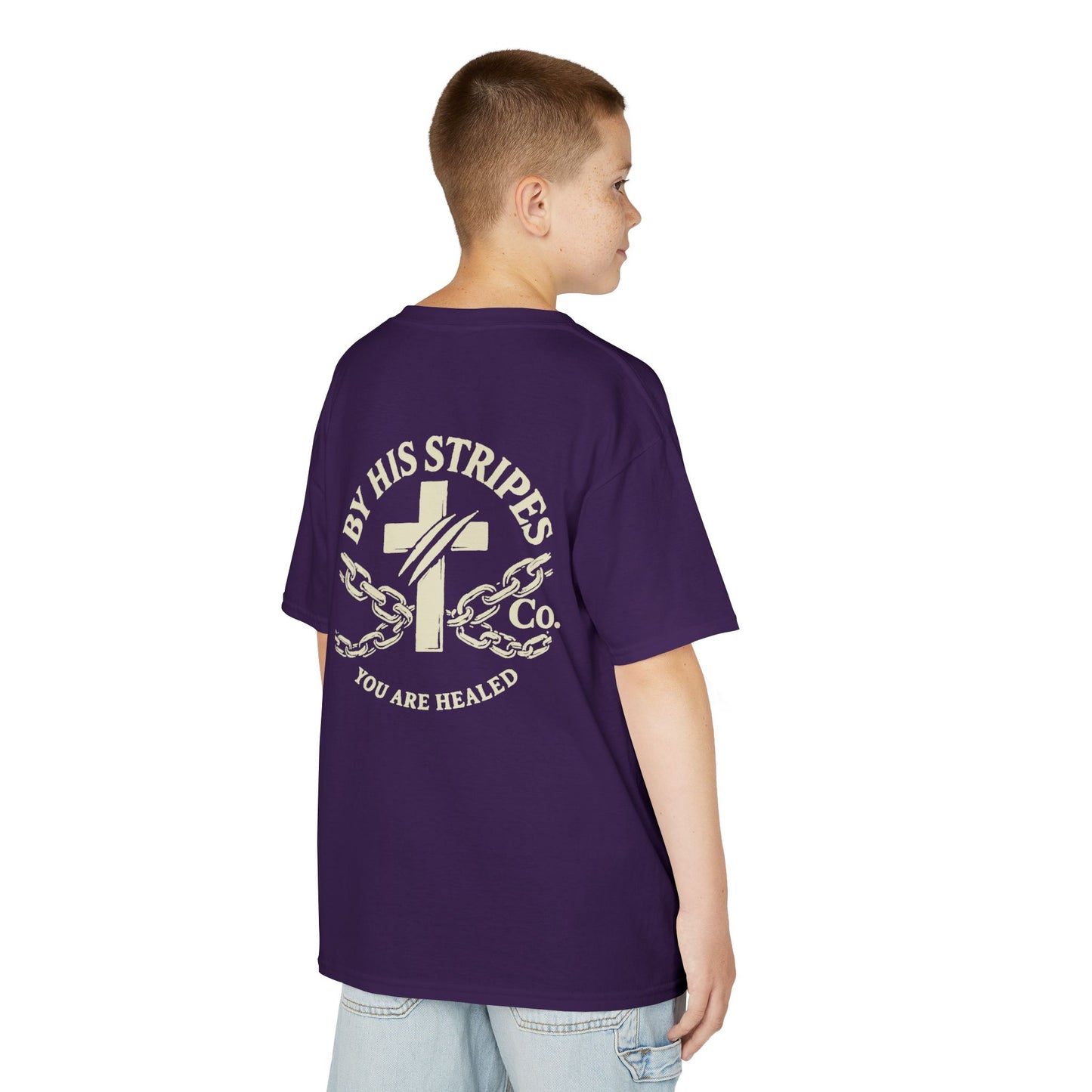 Youth Tee | By His stripes, we are healed.” — Isaiah 53:5
