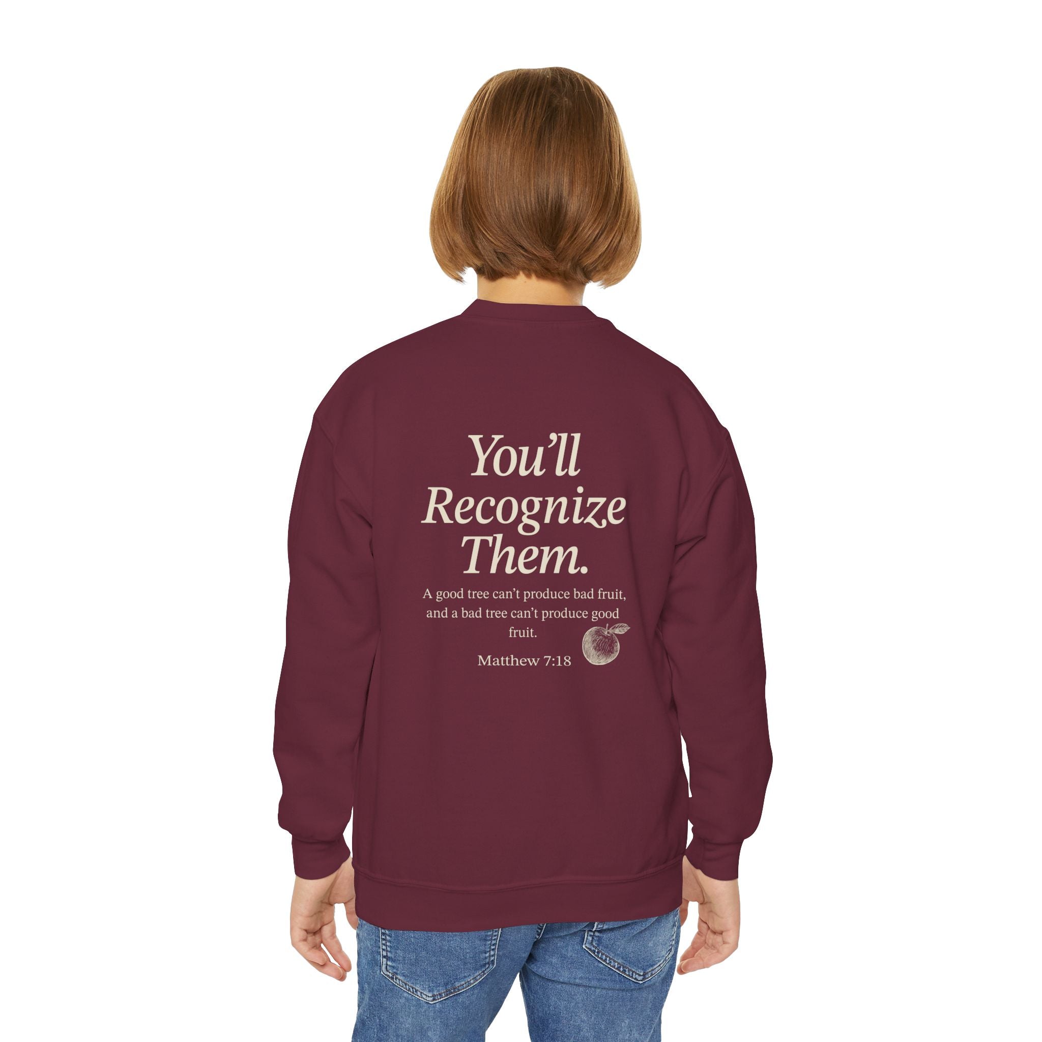 Youth Crewneck Sweatshirt – "By Their Fruit" Matthew 7:16-20
