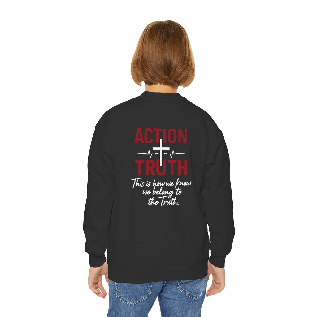 Youth Crewneck Sweatshirt - "Action Not Just Words" Christian Faith Design