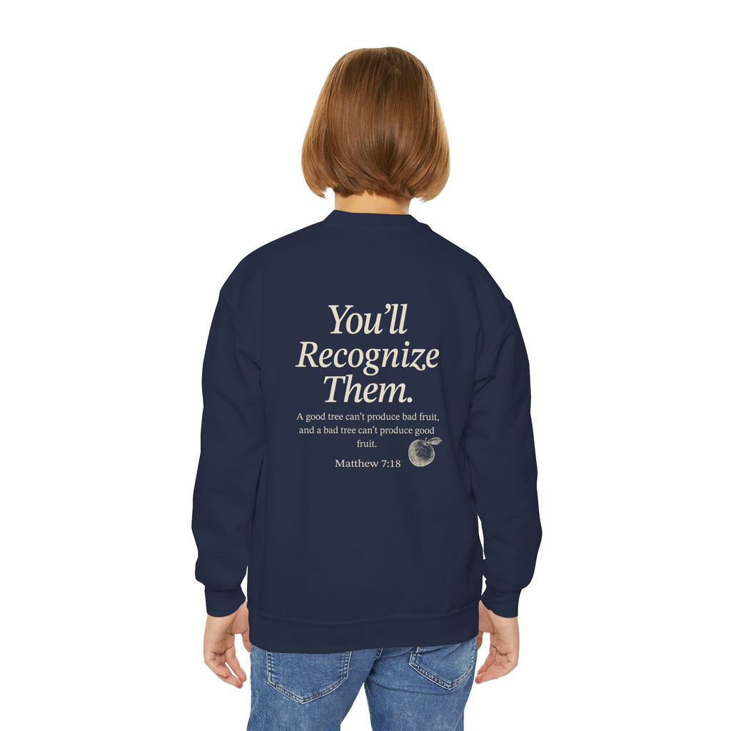 Youth Crewneck Sweatshirt – "By Their Fruit" Matthew 7:16-20
