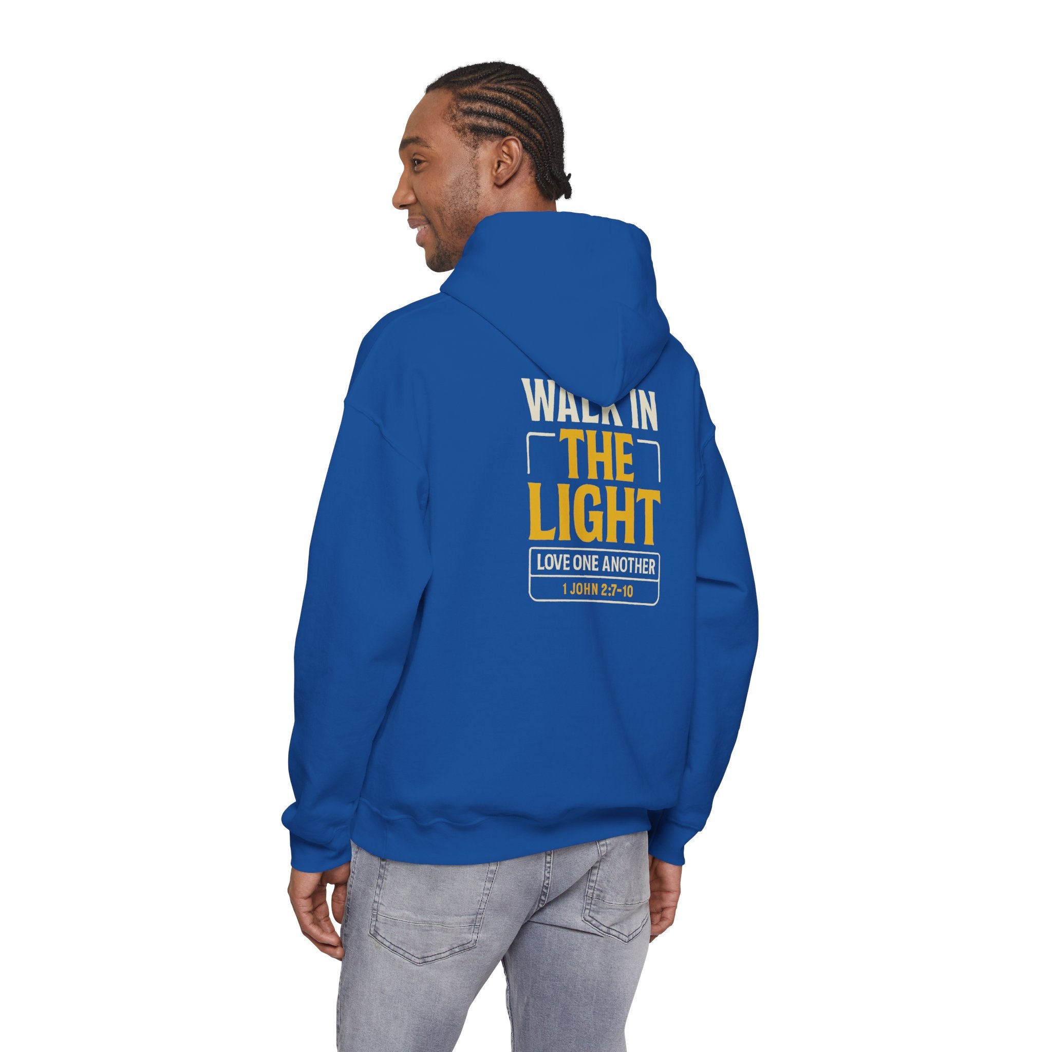 Adult Hoodie — "Walk in the Light" Christian Pullover (1 John 2:7–10)