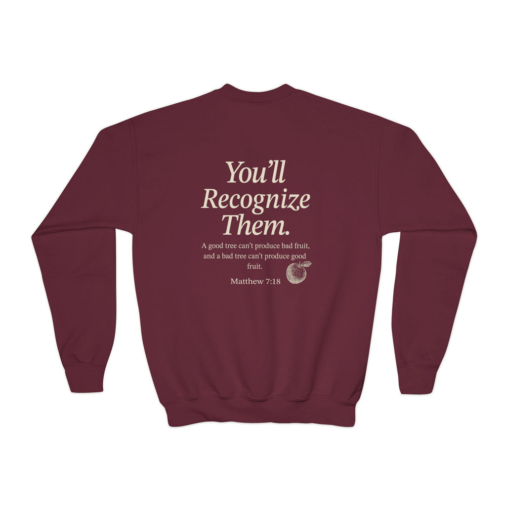 Youth Crewneck Sweatshirt – "By Their Fruit" Matthew 7:16-20