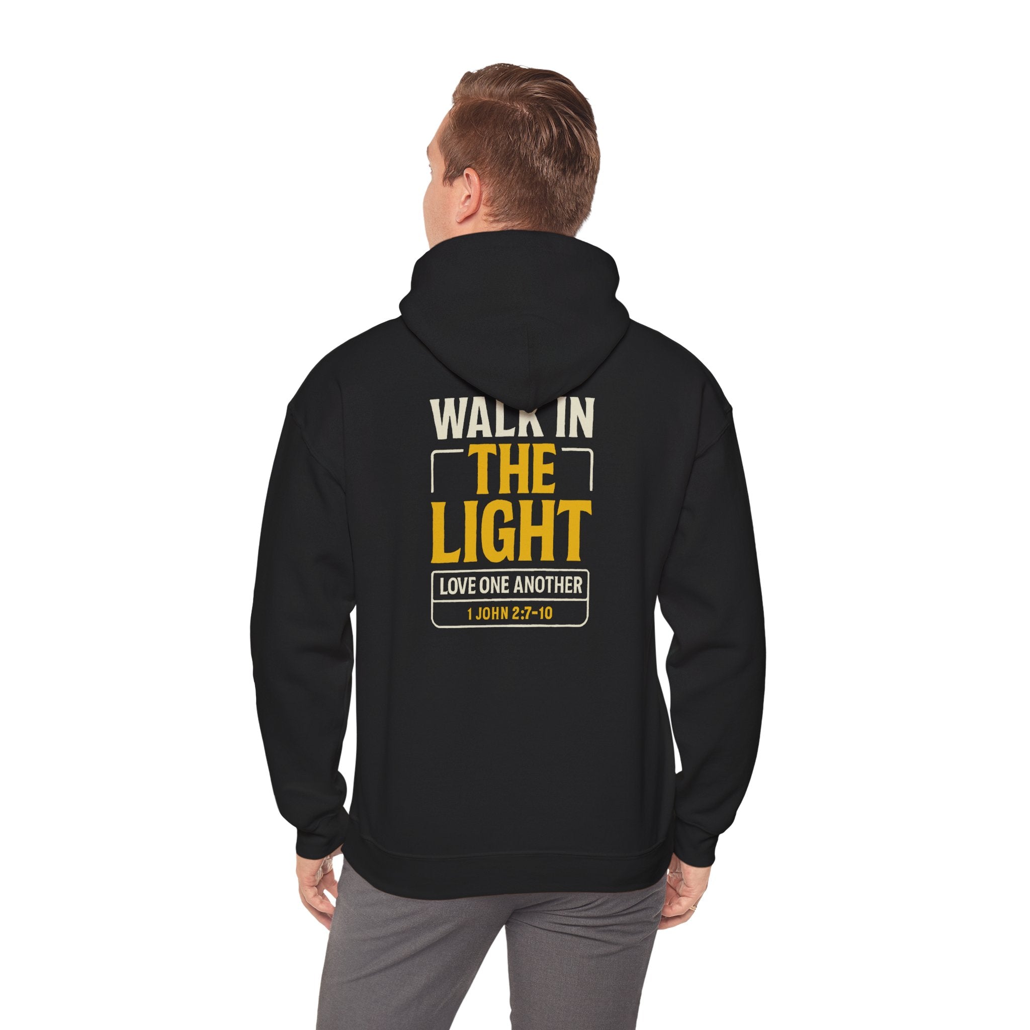 Adult Hoodie — "Walk in the Light" Christian Pullover (1 John 2:7–10)