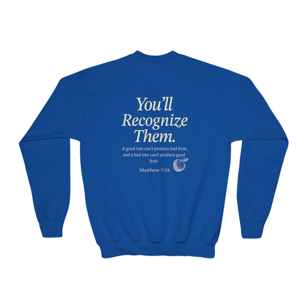 Youth Crewneck Sweatshirt – "By Their Fruit" Matthew 7:16-20