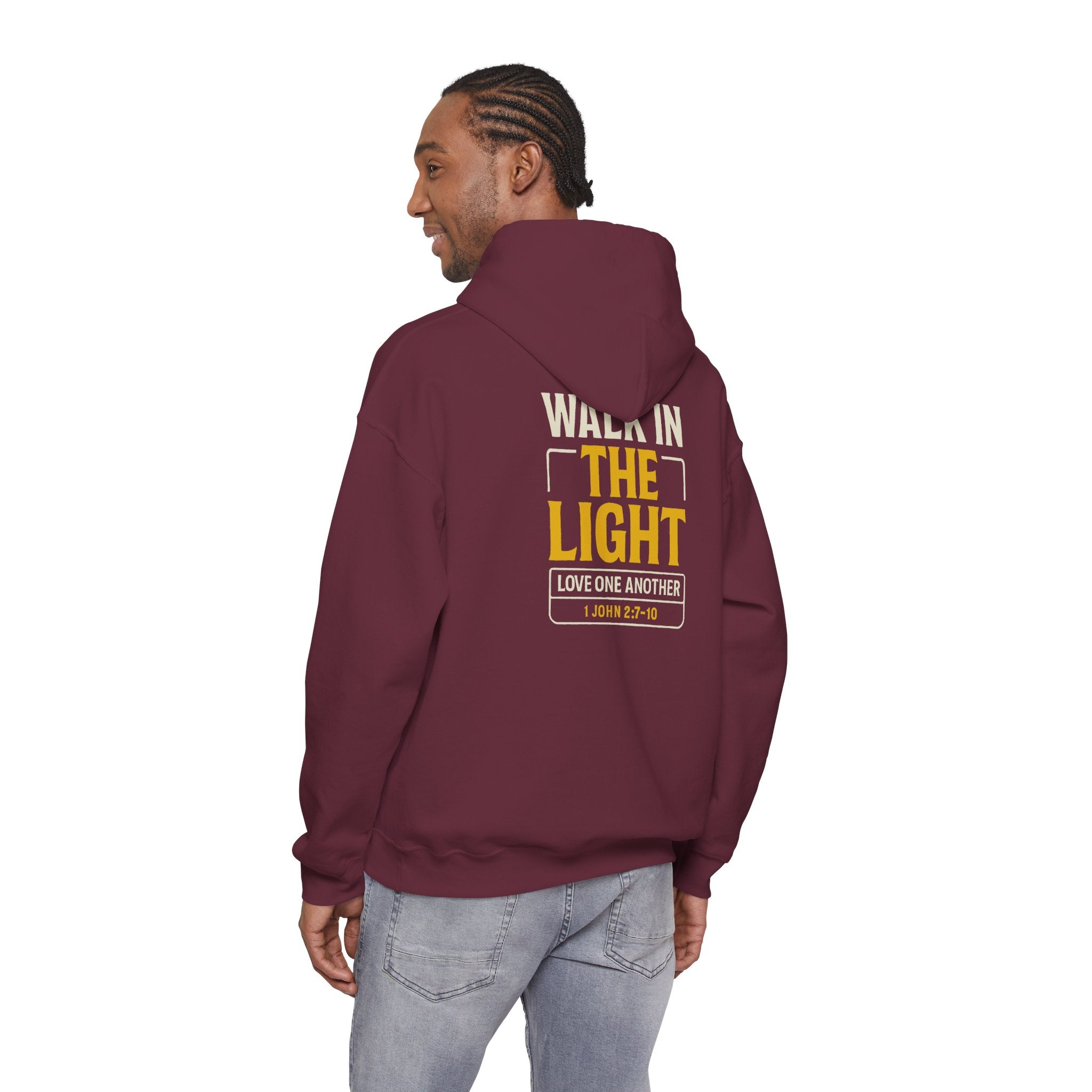 Adult Hoodie — "Walk in the Light" Christian Pullover (1 John 2:7–10)