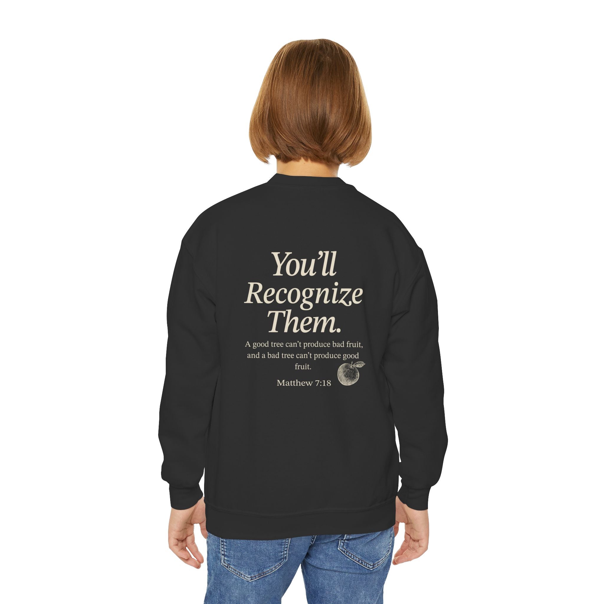 Youth Crewneck Sweatshirt – "By Their Fruit" Matthew 7:16-20