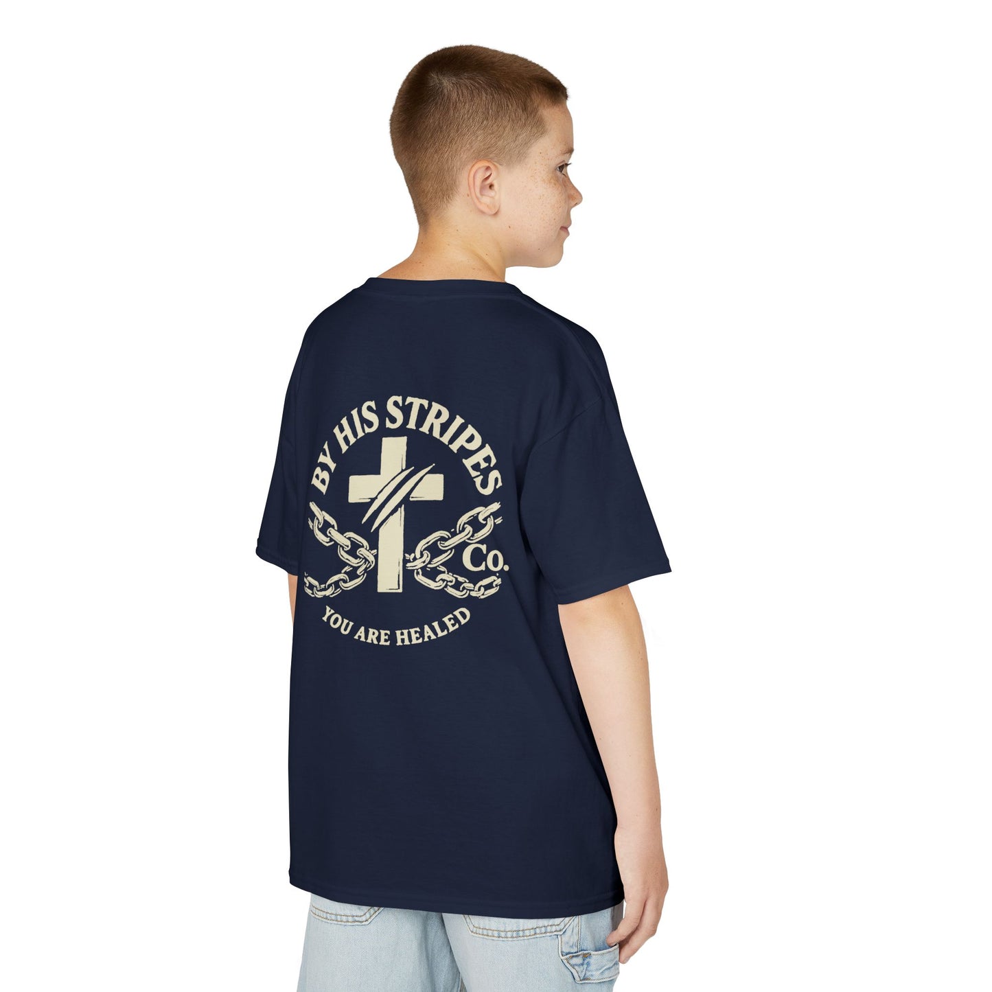 Youth Tee | By His stripes, we are healed.” — Isaiah 53:5