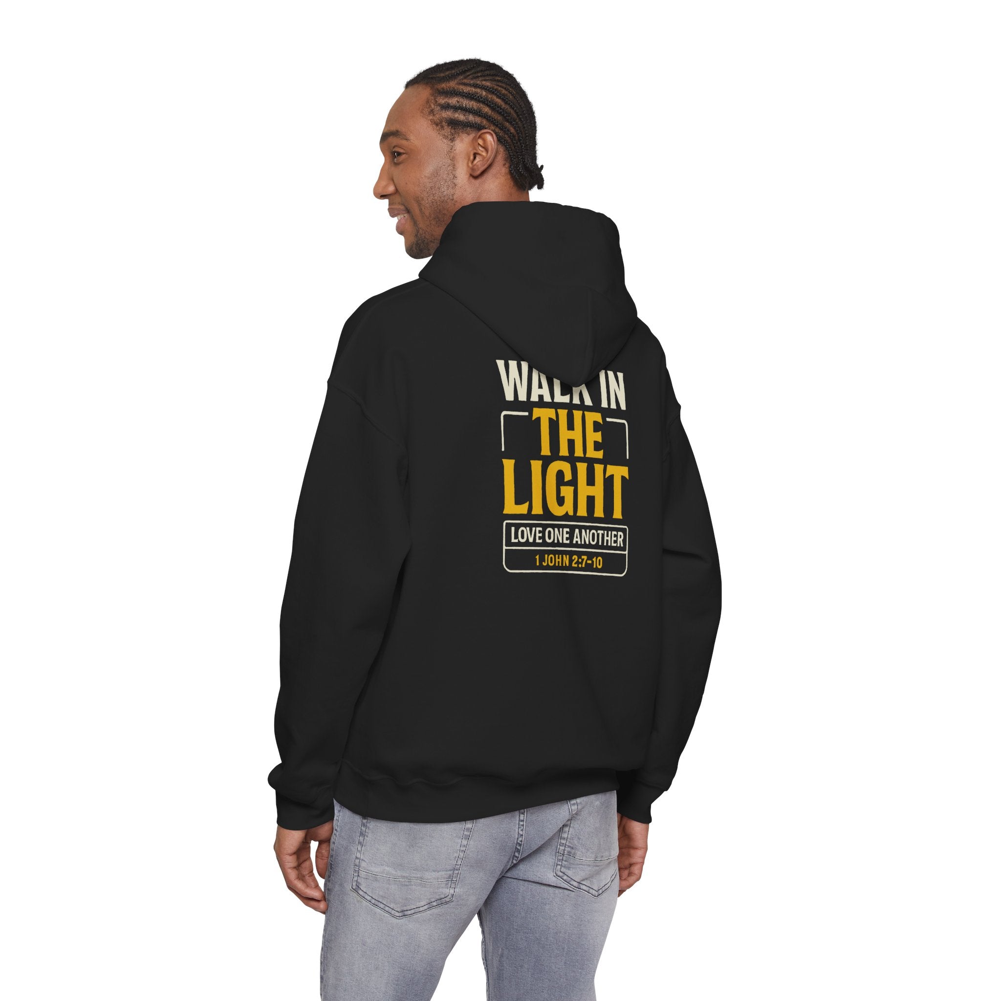 Adult Hoodie — "Walk in the Light" Christian Pullover (1 John 2:7–10)