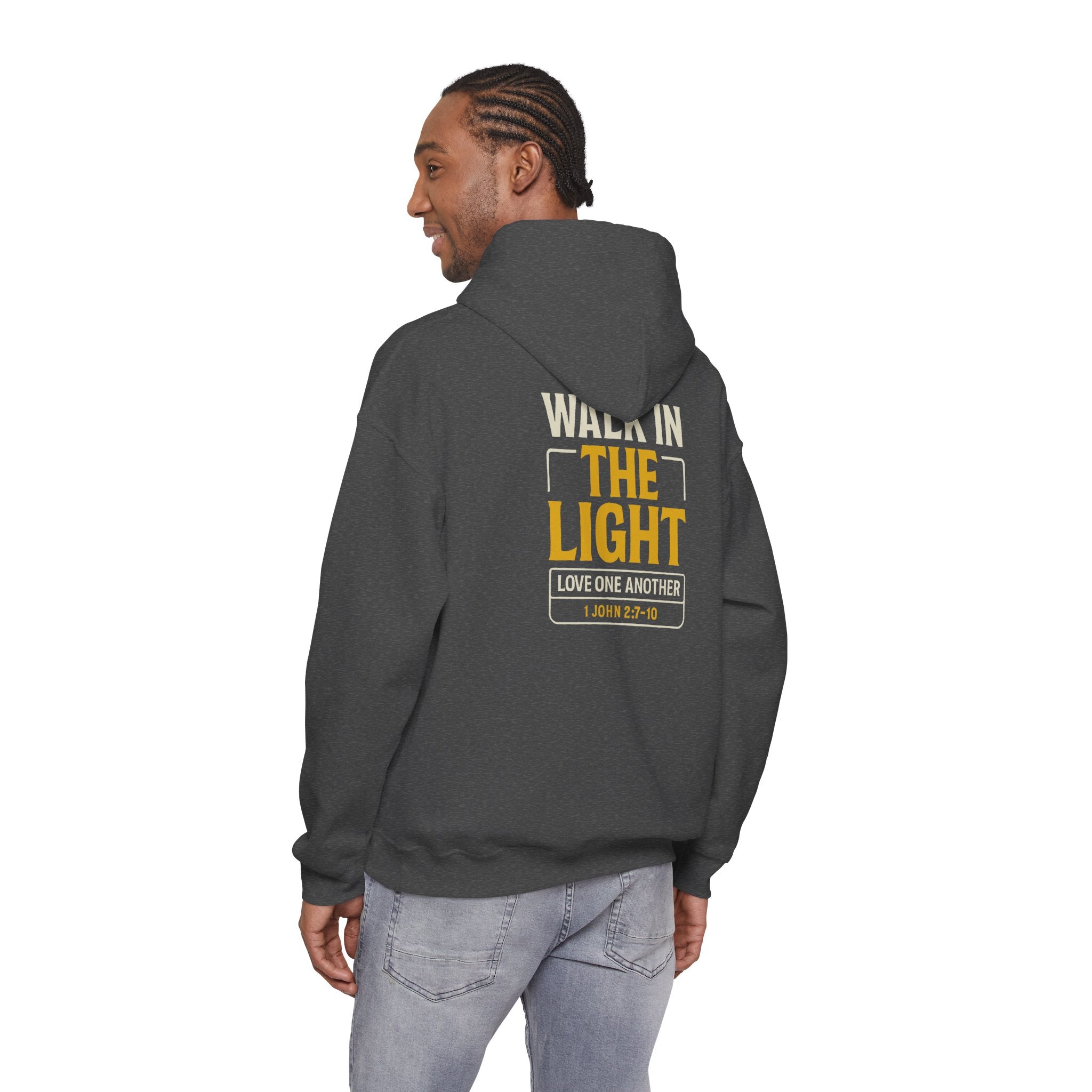 Adult Hoodie — "Walk in the Light" Christian Pullover (1 John 2:7–10)