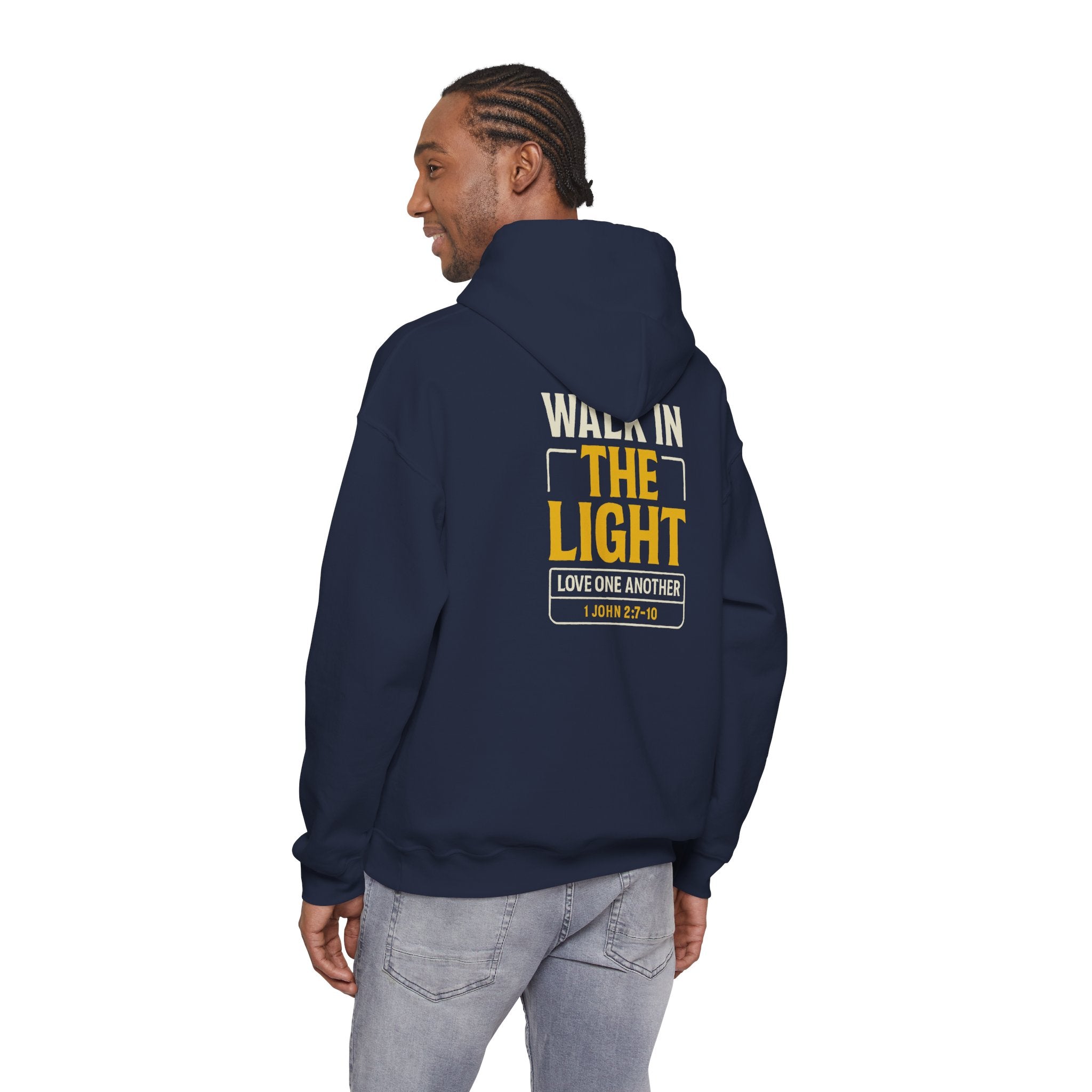 Adult Hoodie — "Walk in the Light" Christian Pullover (1 John 2:7–10)