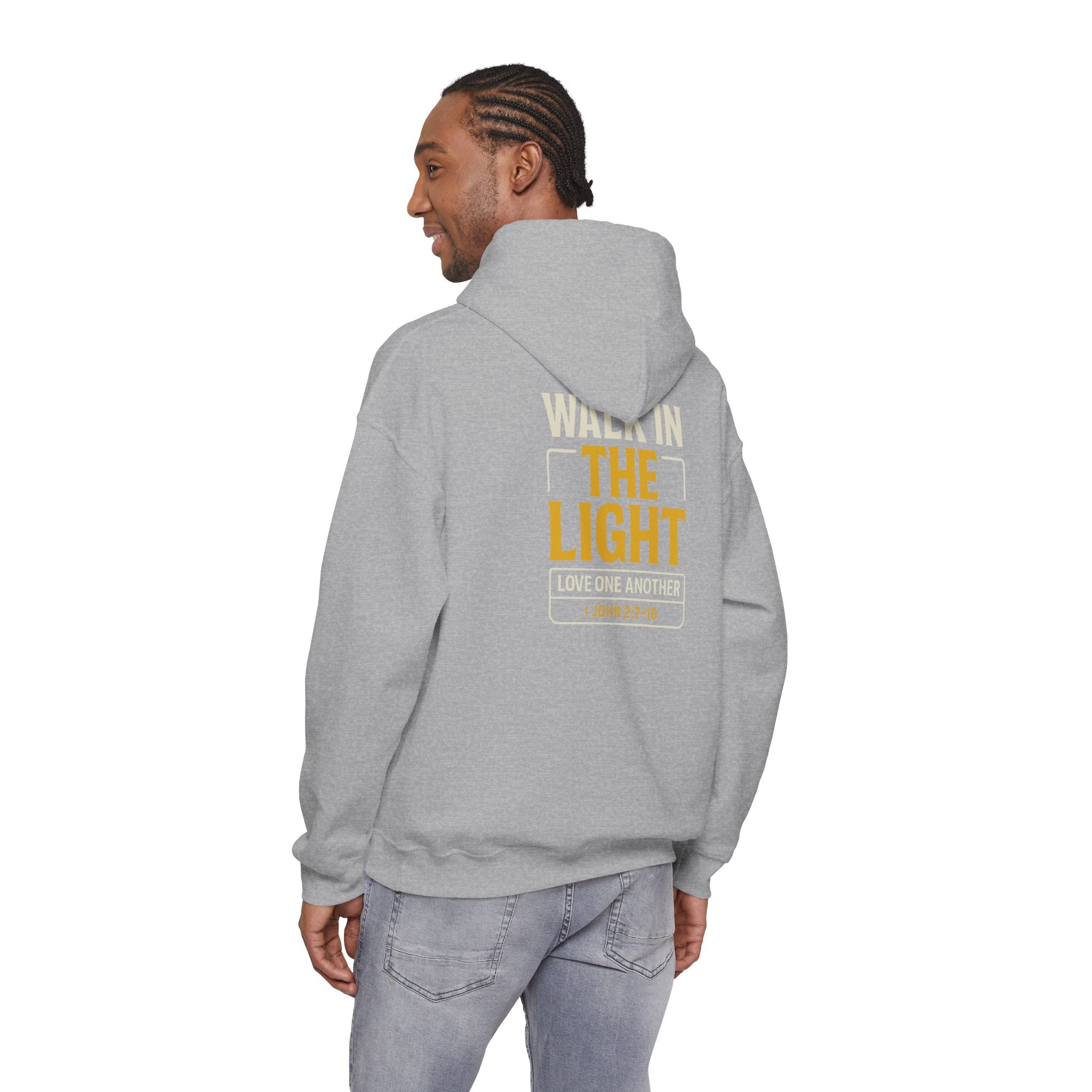 Adult Hoodie — "Walk in the Light" Christian Pullover (1 John 2:7–10)
