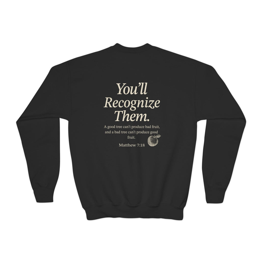 Youth Crewneck Sweatshirt – "By Their Fruit" Matthew 7:16-20