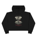 Religious Crop Hoodie — “Obey God Not Men” Christian Faith Graphic