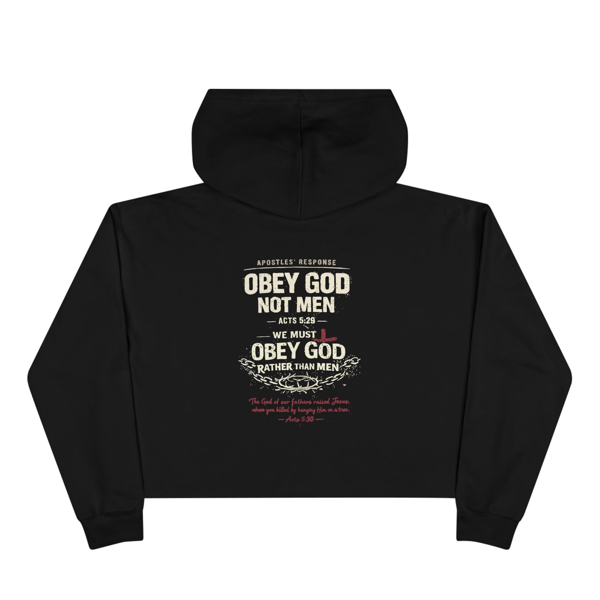 Religious Crop Hoodie — “Obey God Not Men” Christian Faith Graphic