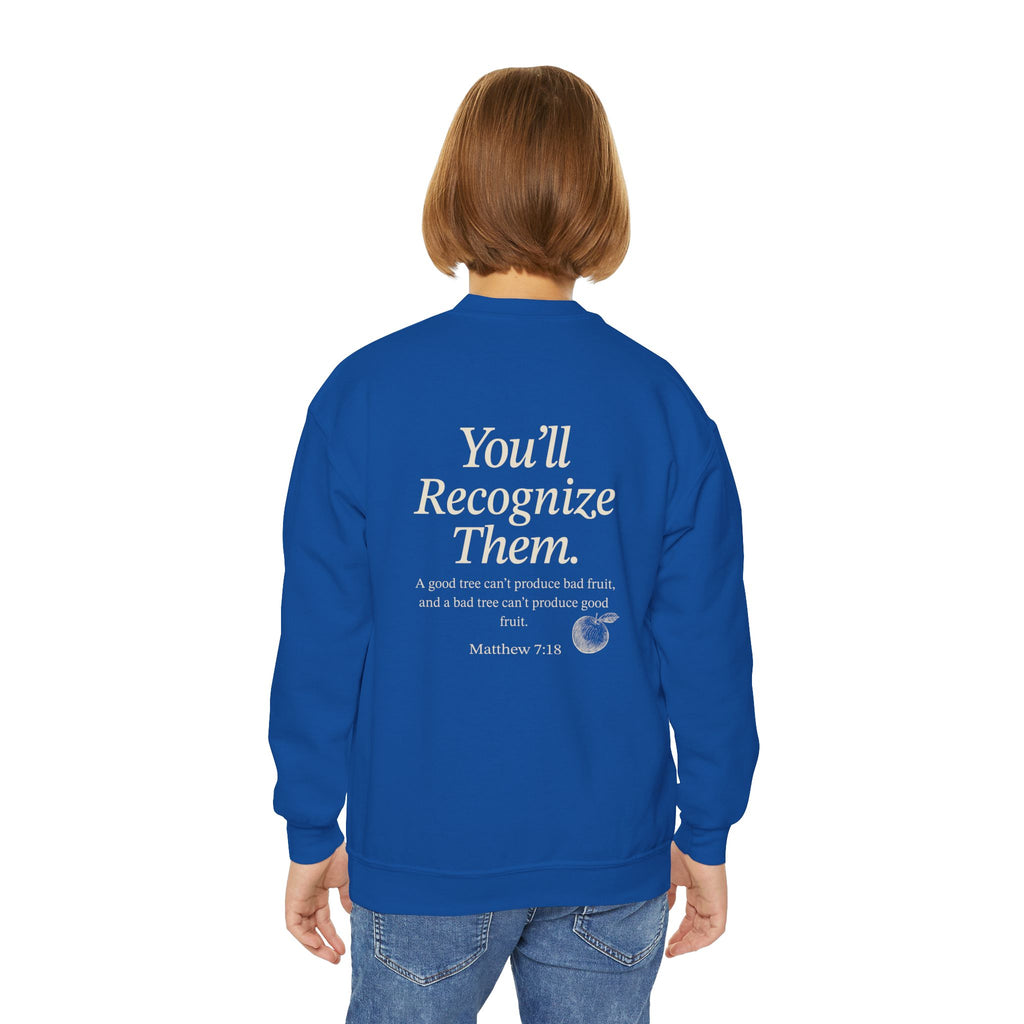 Youth Crewneck Sweatshirt – "By Their Fruit" Matthew 7:16-20