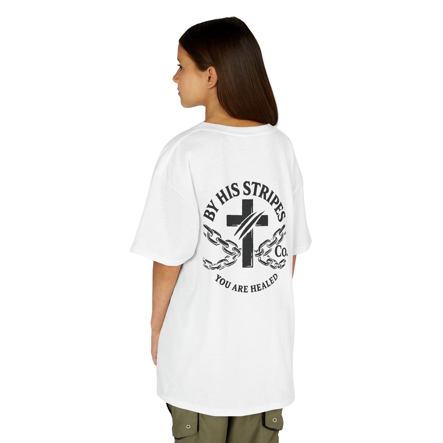 Youth Tee | By His stripes, we are healed.” — Isaiah 53:5