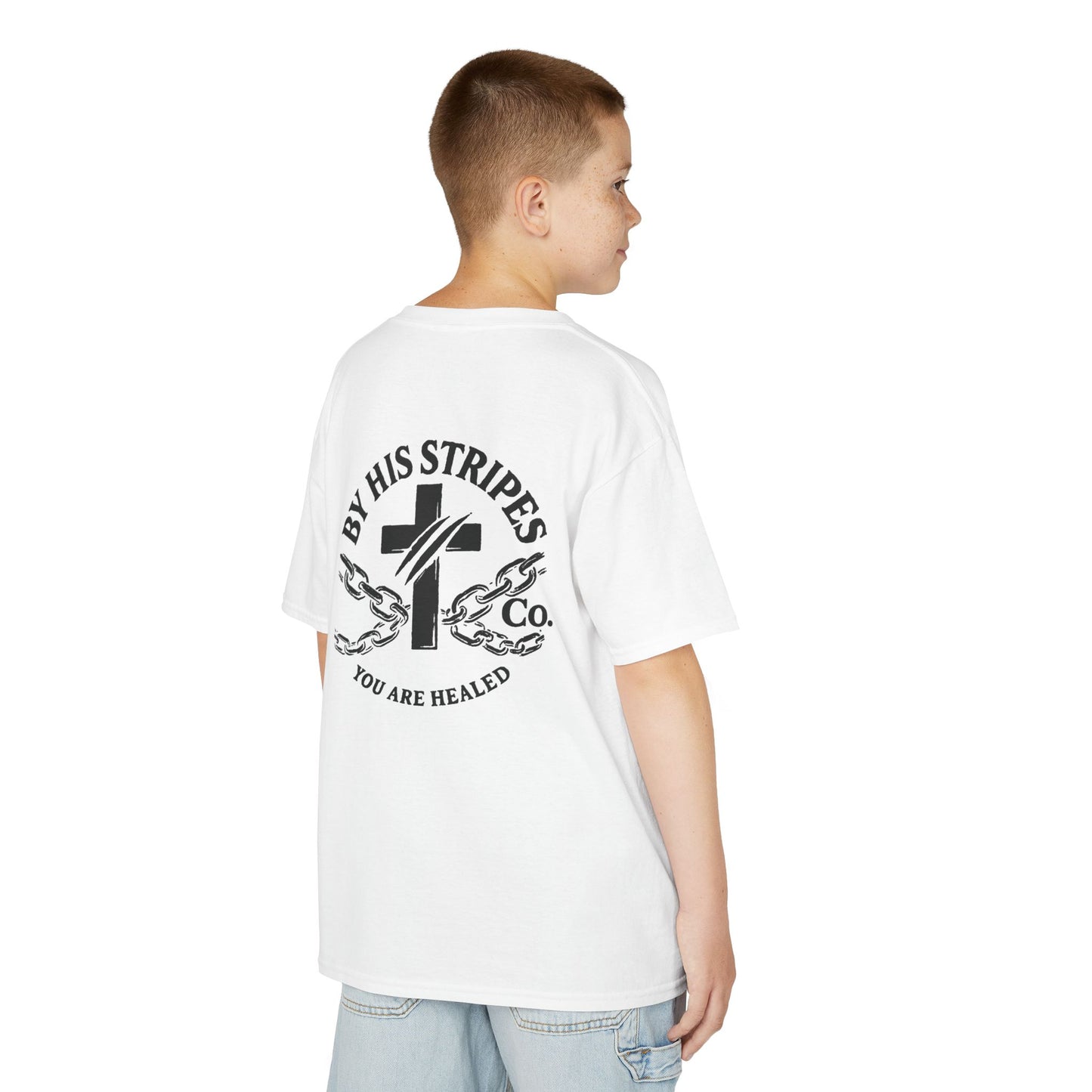 Youth Tee | By His stripes, we are healed.” — Isaiah 53:5