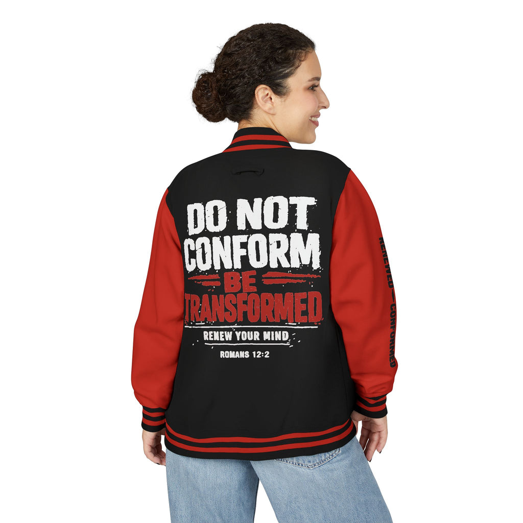 Letterman Jacket — Roman 12:2 “Don’t Conform Be Transformed” Christian Quote
