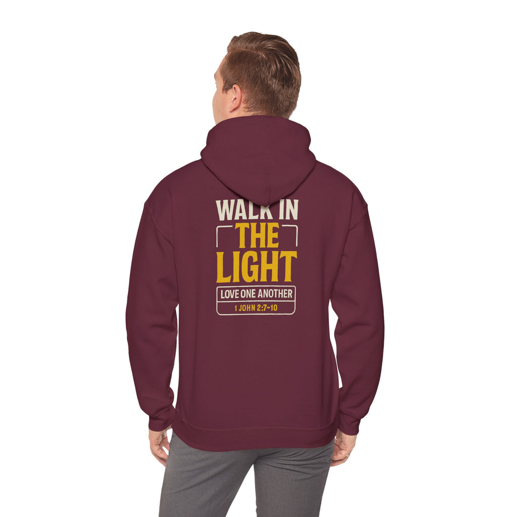 Adult Hoodie — "Walk in the Light" Christian Pullover (1 John 2:7–10)