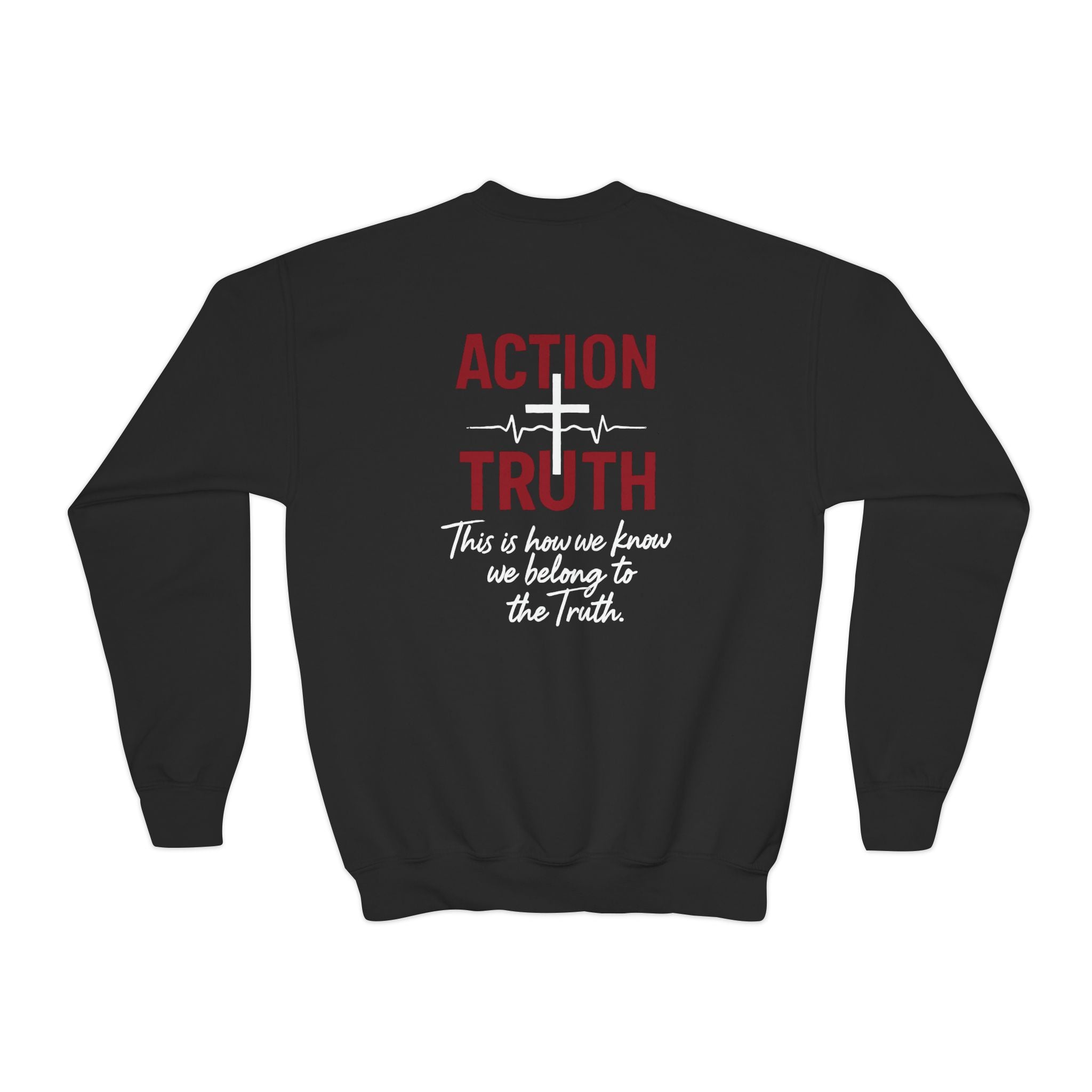 Youth Crewneck Sweatshirt - "Action Not Just Words" Christian Faith Design