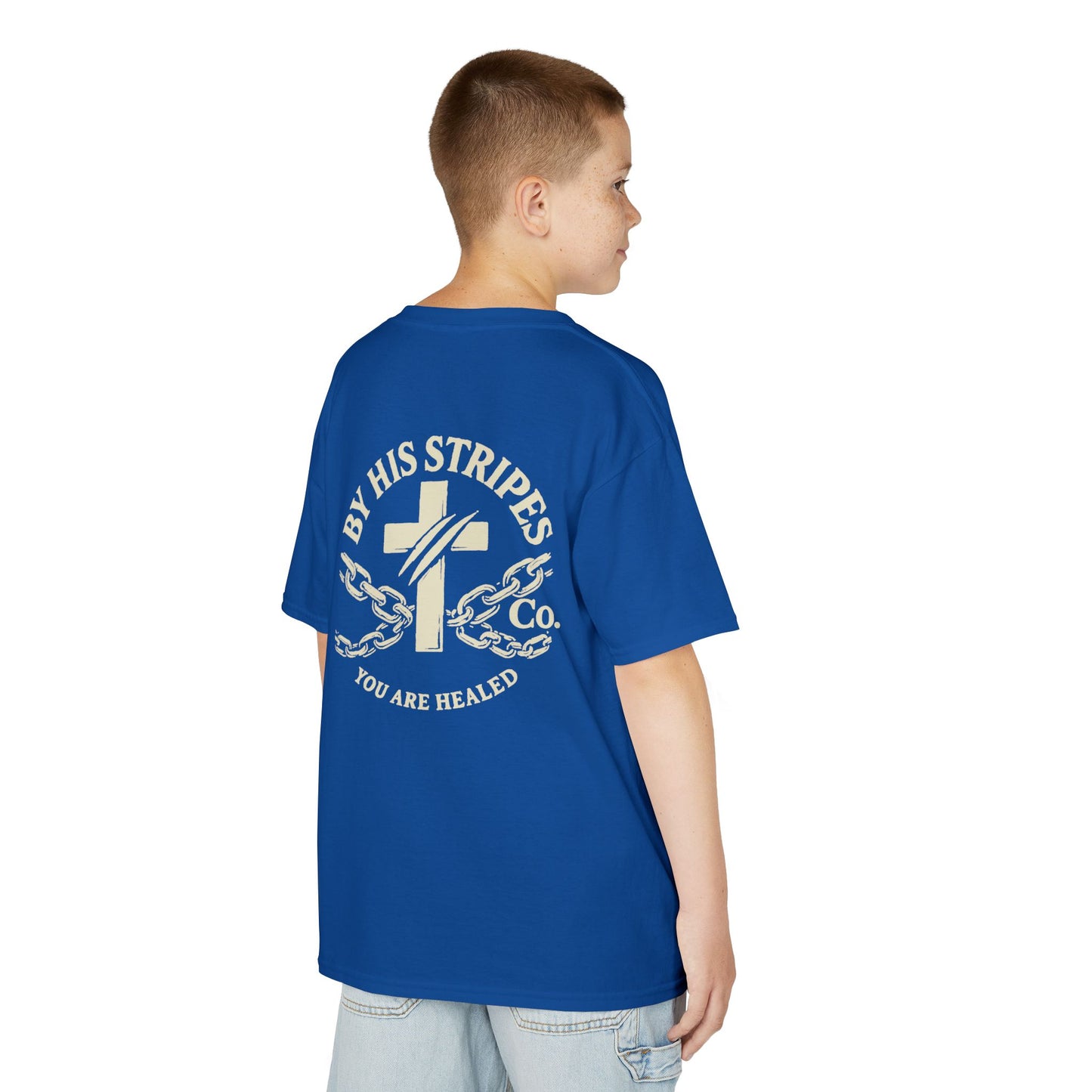 Youth Tee | By His stripes, we are healed.” — Isaiah 53:5