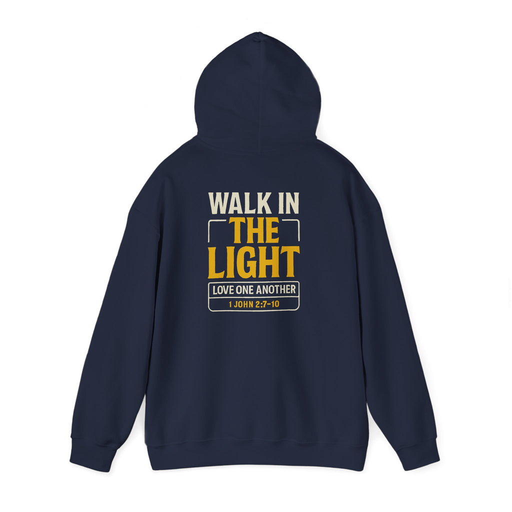 Adult Hoodie — "Walk in the Light" Christian Pullover (1 John 2:7–10)